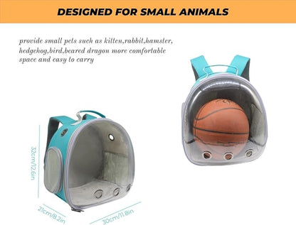 Small Animal Carrier Guinea Pig Backpack,Transparent, Breathable Backpack Carrier for Hedgehogs, Rabbits, Birds, Squirrels, Hamsters, Lizards Comfortable, Portable Travel Bag for Small Pets (Green)