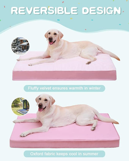 KSIIA Orthopedic Dog Bed - Waterproof & Washable with Removable Cover, Deluxe Plush Egg Crate Foam Design for Large Dogs, 47x29 Inch Pink Dog Crate Bed