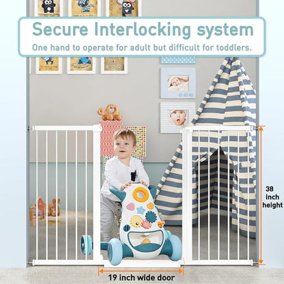 Fairy Baby 38" Extra Tall Dog Gates Indoor, 81.9"-84.6" Extra Wide Baby Gates for Large Openings, Metal Auto Close Safety Child Gate Indoor, Pressure Mounted Pet Gate No Climb Fence, White