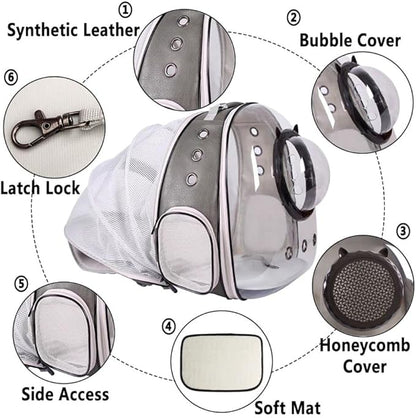 Expandable Cat Carrier Backpack, Backpack for Cats Kitten Small Puppy, Airline Approved Cat Bubble Backpack, Space Capsule Astronaut Carrier (Grey, Back Extension)