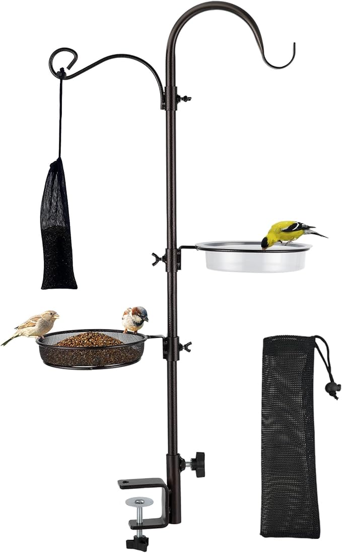 ERYTLLY Deck Hook Bird Feeder Pole Bird Feeder Porch Multi Hook Bird Feeding Station Kit Multi Feeder Hanging Kit Premium Bird Bath for Attracting Wild Birds Bird Feeder Planter Hanger