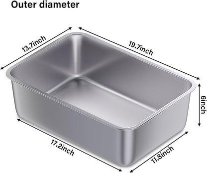 Stainless Steel Litter Box 2 Pack,19.7"x13.7"x6" Large Metal Litter Box for Kitty/Cat/Rabbits, Easy to Clean, Non Stick Litterbox No Smell for Adult Cats