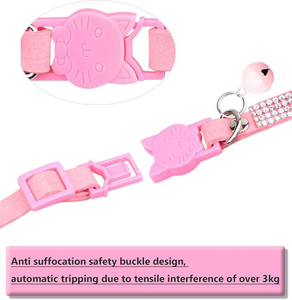 Cat Collars for Girl Cats with Rhinestone Soft Velvet,Breakaway Cat Collars with Bell,Adjustable Safe Kitten Collar (Black)