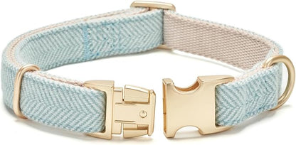 Soft Cotton Hemp Dog Collar with Metal Buckle Adjustable Twilled Dog Collars for Small Medium Large Dogs(Blue,Small)