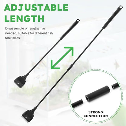 Fish Tank Scraper Cleaner, 21" Handheld Aquarium Cleaning Tool Length Adjustable Scraper Brushes Set for Fish Ree-f Plant Glass Tank (Color:Black)