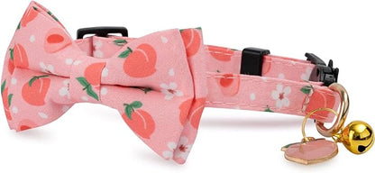 2 Pack Cotton Cat Collar with Bow Tie and Bell for Male Female Cats,Soft Fancy Breakaway Kitty Kitten Collar with Ghost& Pumpkin Patterned Design for Boy Girl Cats. (Peach&Lemon)