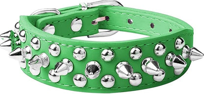 Spiked Dog Collar Soft Pu Leather Mushrooms Rivet Spike Studded Puppy Adjustable Pet Collars for Small Breeds (XS, Green)