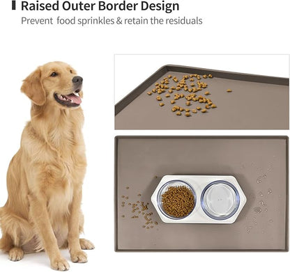 Dog Food Mat,Silicone Waterproof Food Tray,Non Slip Pet Bowl Mats Placemat,0.8" Raised Edge,Suitable for Most Small and Medium Sized Pets,28" x 18"