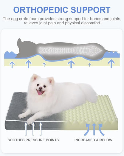 KSIIA Dog Bed for Crate Pad Waterproof for Medium Dogs with Removable Washable Cover, Egg Crate Foam and Non-Slip Bottom, 29x18 Inch, Dark Gray