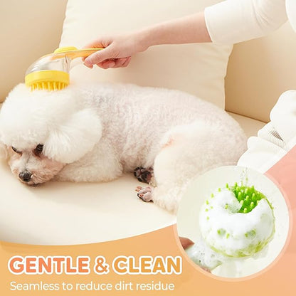 Pet Bath Brush, 2025 New 2 in 1 Dog Bath Brush with Built-in Shampoo Dispenser, Pet Wash Brush for Bathing Dog Grooming Massage Brush for Long Short Haired Dogs Cats Shower (Blue, Fine teeth)