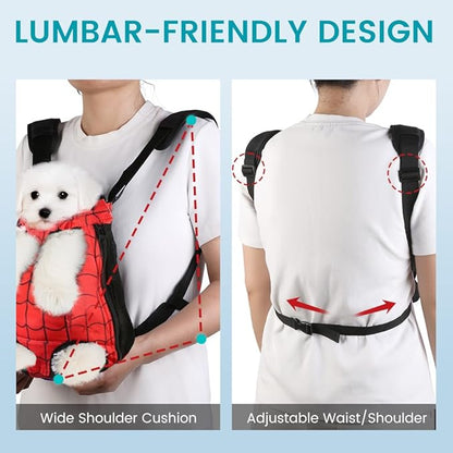 Dog Backpack Carrier, Front Pocket for Essentials, Pet Sling Front Backpacks for Small Medium Dogs 7-11 Lbs, Legs Out, Adjustable Wearable Puppy Chest Travel Bag, Easy-Fit for Hiking/Walking/Camping