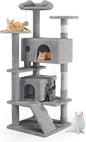 Cat Tree 54 Inch, Multi-Level Cat Tower with Condo, Perches, Sisal Scratching Posts and Climbing Ladder, Pet Play Toy Balls House for Indoor Cats, Light Grey
