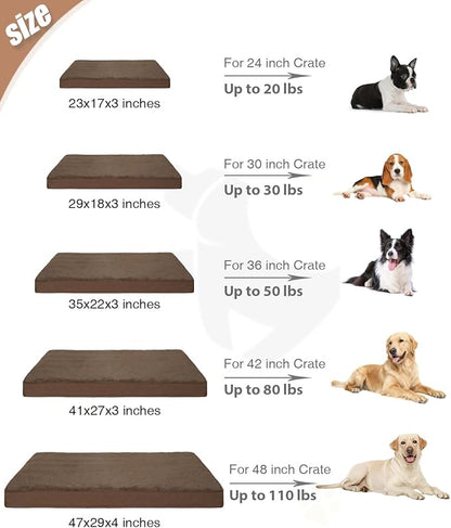 KSIIA Orthopedic Dog Bed Crate Waterproof Pet Mats for Large Dogs Deluxe Plush Washable Pet Bed with Egg Crate Foam & Removable Cover, 41 x 27 Inch, Brown