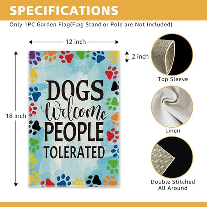 Dogs Welcome People Tolerated Garden Flag, Pet Lover Yard And Porch Flag, Outdoor Home Decor Double Sided Yard Flags Banner for Yard Patio Lawn, Dog Lovers Gifts for Women, Dog Owner Gifts