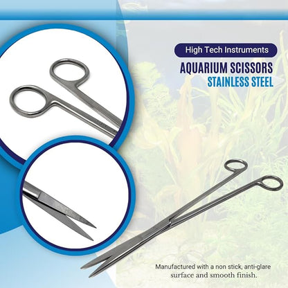Aquarium Scissors Stainless Steel 12" Extra Long Water Grass Scissors for Aquatic Plants Pruning, Fish Tanks, Terrariums Used in Salt Water Fresh Water Landscape Maintenance Tools (Straight - Silver)