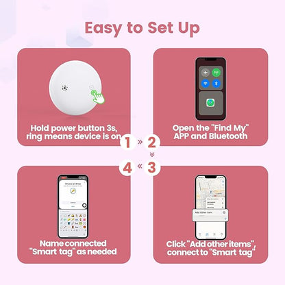 Smart Pet Tracker for Collar - Dog Trackers Location for Pet with Holder, No Monthly Fee, Real-Time Tracking, iOS Only, Emergency Contact, Long-Lasting, Anti-Lost Tracker for Cats, Bag Straps,Pink