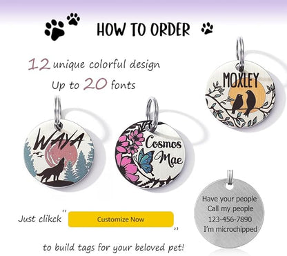 Colorful Dog Tags Personalized, Engraved Dog Tags with Colored Printing for Pets, Dog Name tag with deep Engraving, Custom pet ID Tags, Customizable cat Collar Holder tag (Wolf)