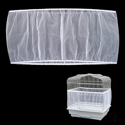 Soft Airy Bird Cage Net Cover, Bird Cage Seed Catcher, Skirt Guard Gauze Birdcage Mesh Netting for Round Square Cages, Reuseable (White, L)