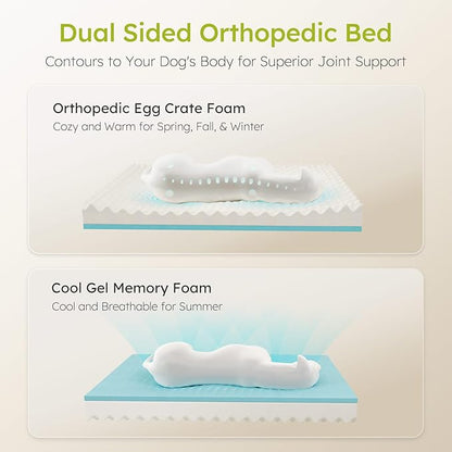 Extra Large Dog Bed, Orthopedic Dog Bed with Cooling Gel Memory Foam, Waterproof XL Pet Bed with Removable Washable Cover, 42" Pet Sofa Couch Dutch Velvet with Bone Toy, Dark Green