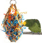 Wontee Bird Jute Paper Strips Parrot Mesh Bag Hanging Chewing Toy for Parakeet Cockatiel Conure Cockatoo African Grey Macaw