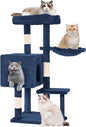 FDW 37.8 inch Cat Tree Cat Tower for Indoor Cats with Scratching Posts,Multi-Level Cat Furniture Activity Center Stand House Cat Condo Modern Cat Tower with Hanging Cradle & Funny Toy,Navy Blue