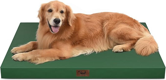 Outdoor Extra Large Dog Bed, Waterproof Dog Bed for Large Dogs, Orthopedic Egg Crate Foam Pet Bed with Washable Removable Oxford Cooling Cover, 44x32 Inch, Dark Green
