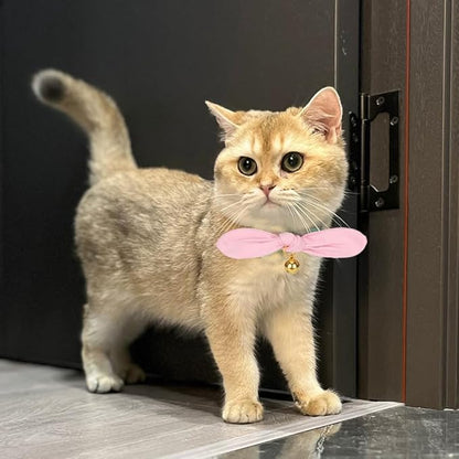 Bunny Ear Cat Collar with Bell and Bow Tie, Breakaway Cute Bowtie Kitten Collars(Light Pink)