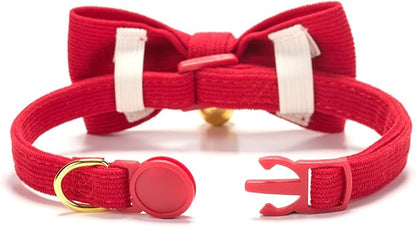 Cotton Breakaway Cat Collar with Bow Tie and Bell, Adjustable Cute Soft Corduroy Kitten Collars for Girl and Boy Cats