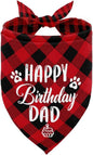 Dog Bandana for Happy Birthday Dad - Classical Plaid Printing Pet Scarf Accessories - Gift for Dad's Birthday Party (K25)