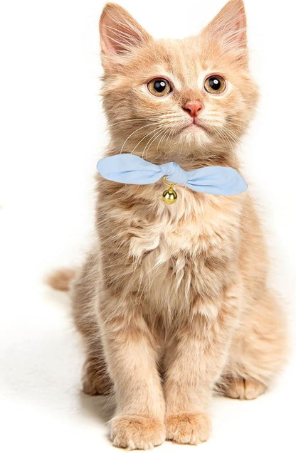 Bunny Ear Cat Collar with Bell and Bow Tie, Breakaway Cute Bowtie Kitten Collars(Blue)