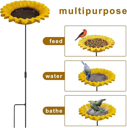 MIXXIDEA Sunflower Bird Feeder Baths for Outdoors Small Stick into Ground Cute Tray Feeders for Outdoor Garden Decoration Baths for Bird Lovers