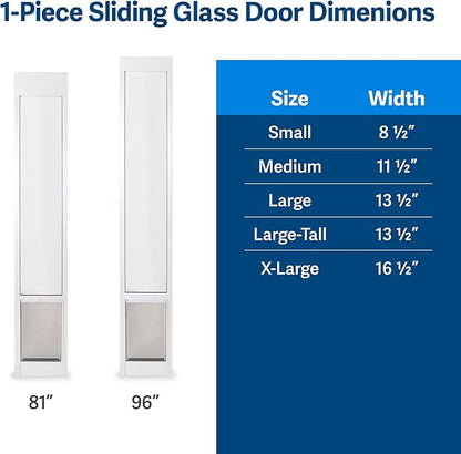 PetSafe Sliding Glass Pet Door - No-Cut DIY Install Doggy Door for Renters - Aluminum Frame - Adjustable Height 75 7/8" to 80 11/16" - Ideal for Medium Dogs Up to 40 lb - White