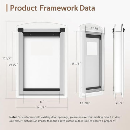 [MAVRICTECH] Large Dog Door for Door，Dog Door for Exterior Door Stainless Steel Frame, Magnetic Double Flap, Easy Install, Closing Panel, Secure, Fits Pets Up to 110lb, Weatherproof, White