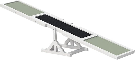 PawHut Wooden Dog Agility Seesaw for Training and Exercise, Platform Equipment Run Game Toy, Weather Resistant Pet Supplies, 71" L x 12" W x 12" H, White