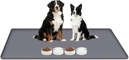 Lanstics Dog Food Mat, 51" x 26" Large Silicone Mat Dog Feeding Mat with Raised Edge Non-Slip Pet Feeding Mat for Food and Water Bowl, Easy to Clean, Floor Protection (Gray)