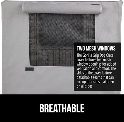 GORILLA GRIP Dog Crate Covers Compatible with Amazon Basics Dog Crates, All Sides Open, Privacy Cover Fits 24" Wire Kennel, Breathable Mesh Windows, Light Reducing Puppy Training Cage Topper, Gray