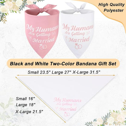 SZEE Bridal Shower Gifts for Bride, 2 Pack My Humans are Getting Married Dog Bandanas, Wedding or Engagement Gift for Couples, Dog Wedding Bandanas, Engagement Party Decorations (Pink & White, L)