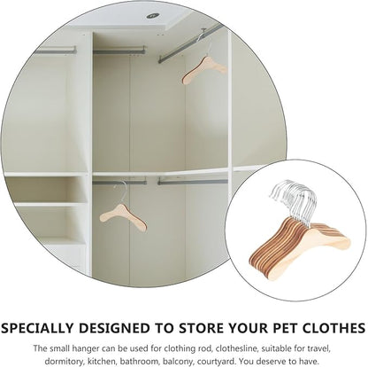DOITOOL Wooden Dog Hangers for Pet Clothes 8.66 Inch Solid Wood Small Pet Clothes Hangers Portable Household Cat Accessories Replacement Set