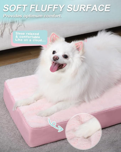 KSIIA Orthopedic Dog Bed Waterproof Pet Bed for Small Dogs Deluxe Plush Washable Dog Bed with Egg Crate Foam & Removable Cover, 23 x 17 Inch, Pink