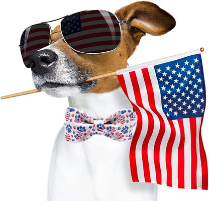 Lionheart American Flag Dog Collar with Bow - Adjustable for Medium Dogs