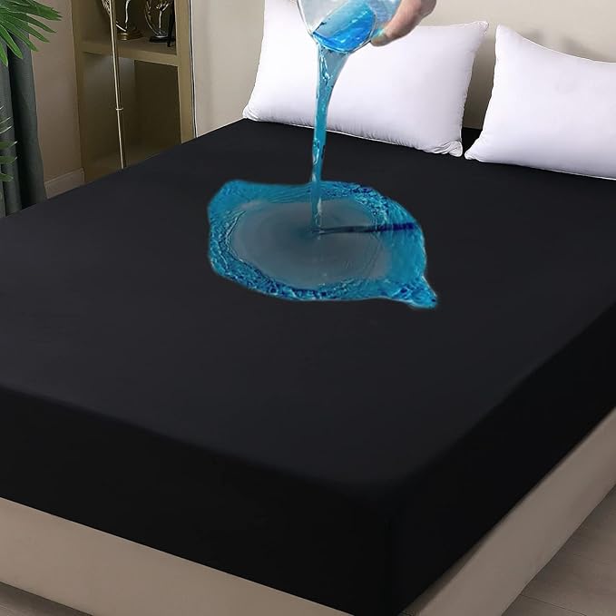 Waterproof Mattress Protector Full, Fitted Sheet Style Breathable Mattress Cover with Deep Pocket Fits Up to 18'', Machine Washable Noiseless Bed Cover for Kids Adults Pets (Black, 54'' X 76'')