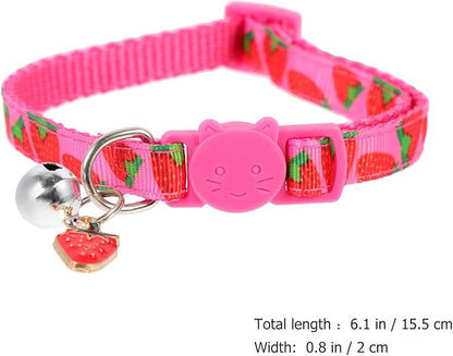 Mipcase Strawberry Printing Cat Collar with Bell Lightweight Adjustable Pet Collar for Festival Party Decoration