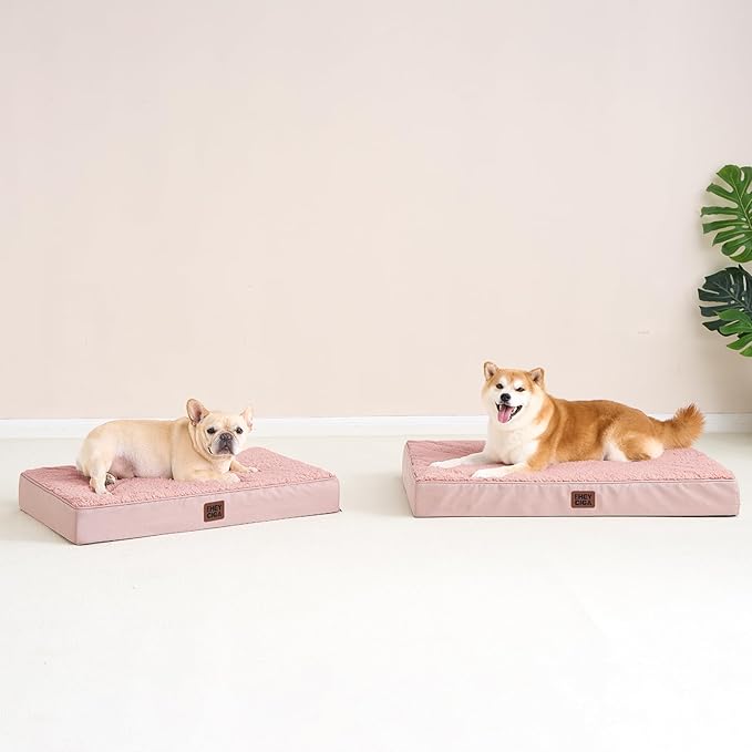 EHEYCIGA Orthopedic Dog Beds for Large Dogs with Removable Washable Cover for Crate, Pink, 35x23