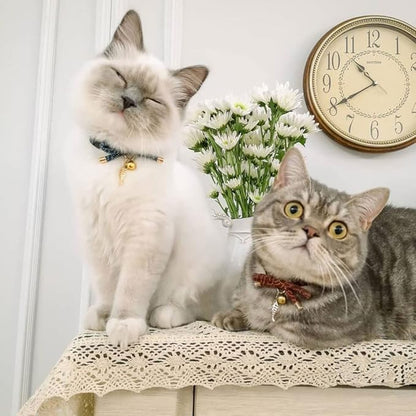 PetSoKoo Cute Bowtie Cat Collar with Bell. Japanese Stylish Bowknot & Fish Charm. Safety Breakaway, Soft, Lightweight, for Girl Boy Male Female Cats Kitten,Navy Blue