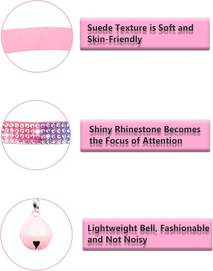 Cat Collars for Girl Cats with Rhinestone Soft Velvet,Breakaway Cat Collars with Bell,Adjustable Safe Kitten Collar (Black White)