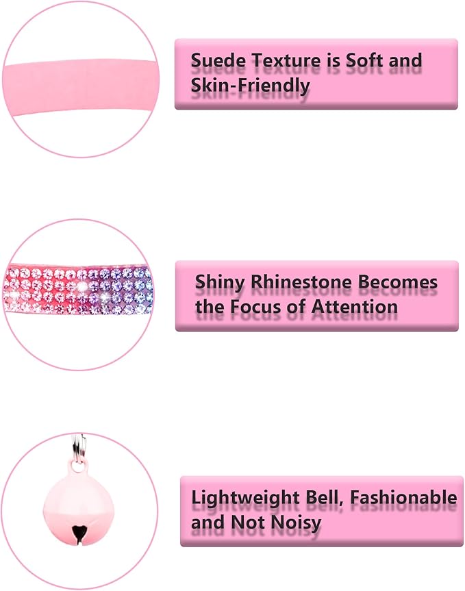 Cat Collars for Girl Cats with Rhinestone Soft Velvet,Breakaway Cat Collars with Bell,Adjustable Safe Kitten Collar (Multicolour Purple)
