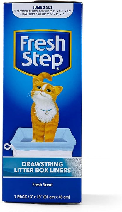 Fresh Step Jumbo Drawstring Cat Litter Box Liners, Scented Heavy Duty Kitty Litter Bags for X-Large Oval or Rectangle Pans, Helps Contain Mess for Easy Lift Out Cleanup, 36 x 19 in, 7 Count - 4 Pack