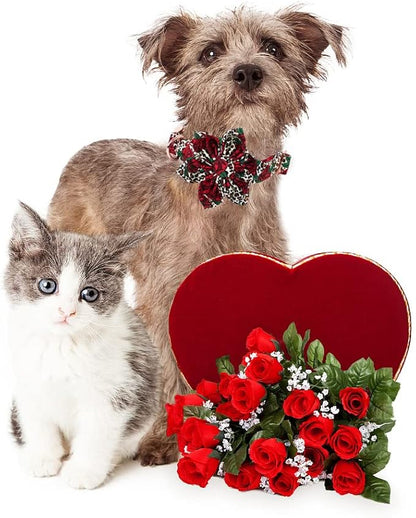Lionheart Glory Dog Collar, Red Rose Dog Collar with Flower, Cute Floral Pattern Pet Collar Adjustable Dog Collar for Large Dogs