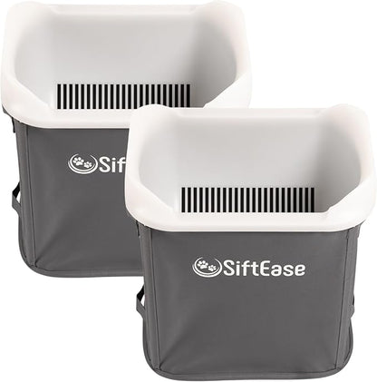 Cat Litter Sifter - SiftEase Sifting Litter Box Cleaner, Large Litter Box Sifter with Bin for Fast & Easy Scoop Free Cleaning and Longer Lasting Litter (2 Pack Dark Grey)
