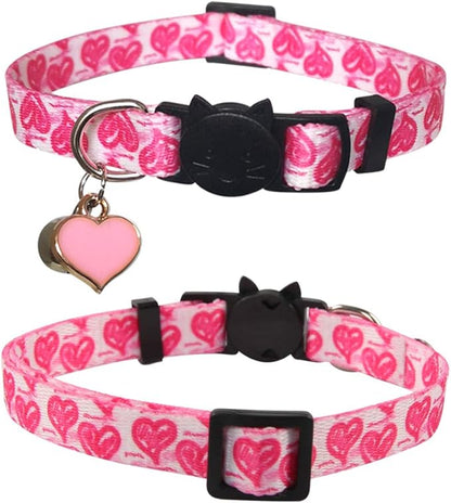 3 Pack Valentine's Day Cat Collar with Bell Breakaway Adjustable Love Heart